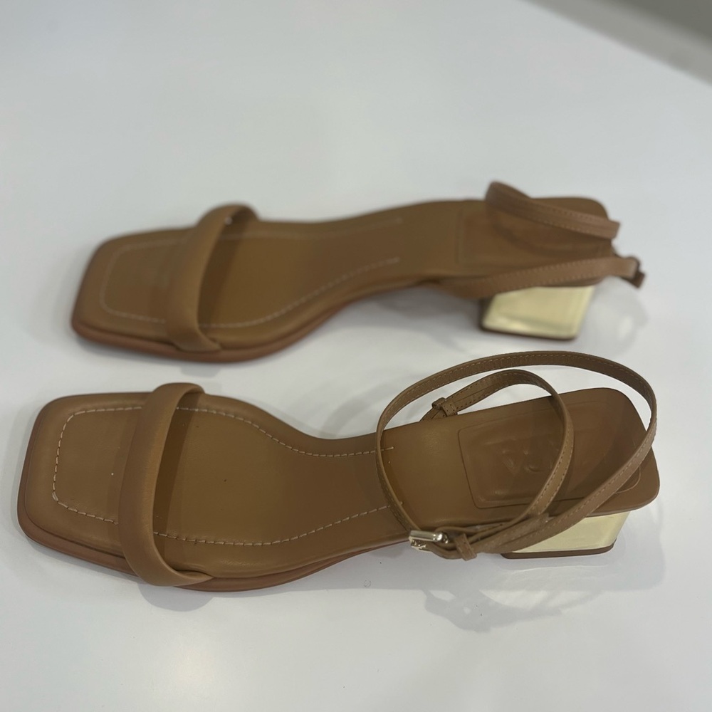 Zara Tan Sandals with Square Toe and metallic heel